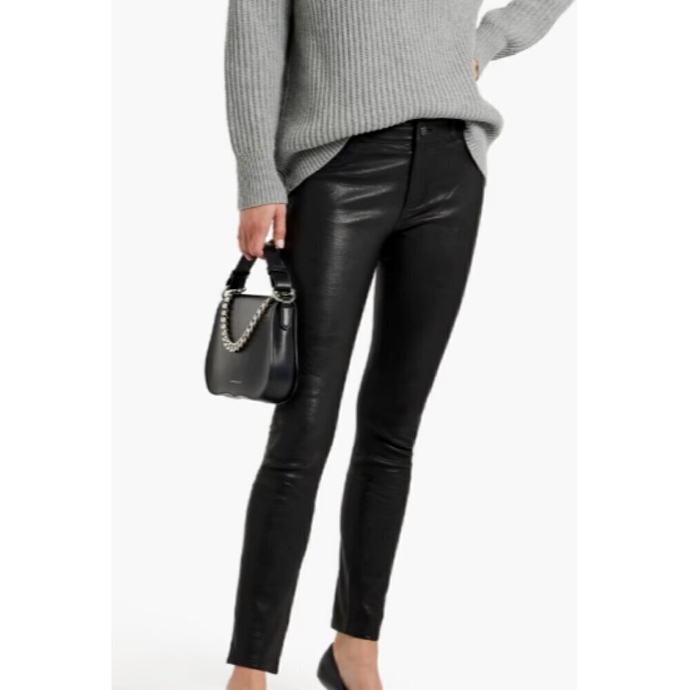 NWOT Paige Verdugo Black Leather Pants Womens 26 Ankle Skinny